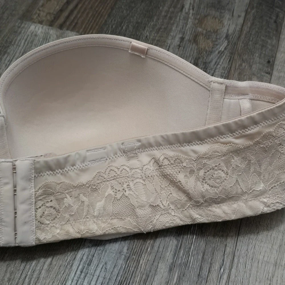 Torrid Curve Women Bra 46B Beige Push Up Strapless Underwired Lace Intimates